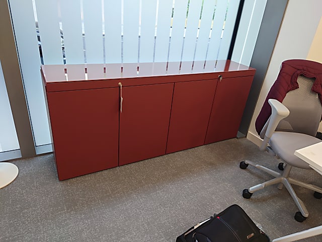 Red metal credenza cabinet