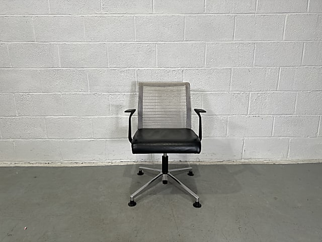 Steelcase Leather Think Black and Silver mesh back meeting Chair 