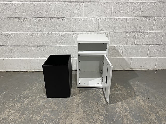 white bin cabinet for paper recycling 