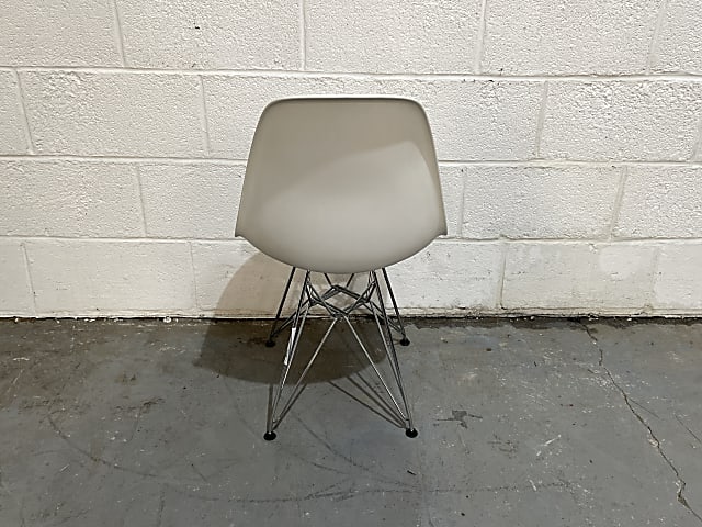 White Vitra Eames DSR dining chair stainless steel Eiffel legs