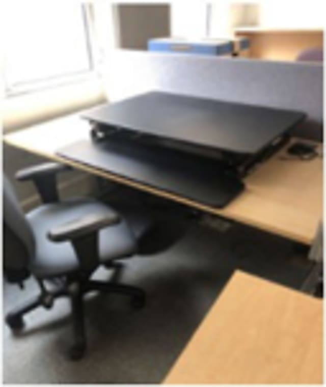 Desk: Light Oak with Silver Legs, Cable Tray, 2 Square Gromets