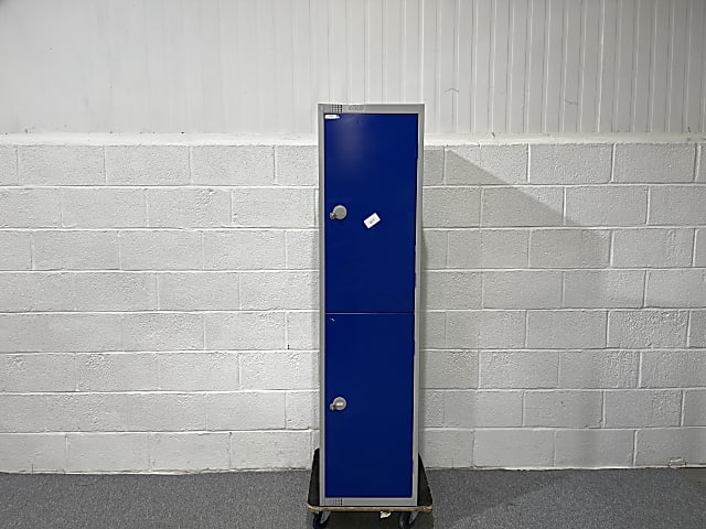 Blue two door metal locker storage