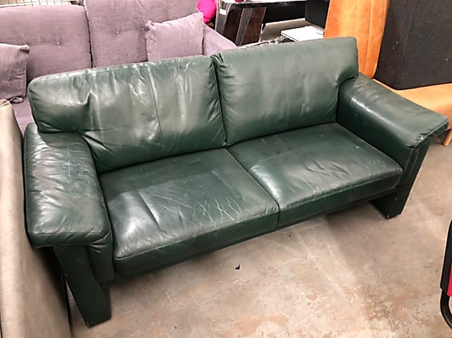 Green leather sofa