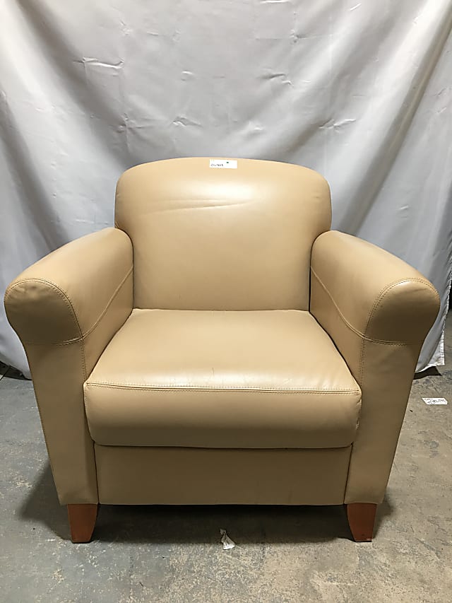 Bernhardt cream leather padded armchair vintage