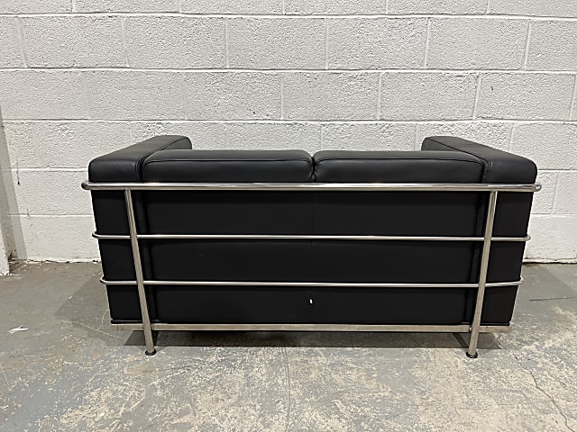 Le Corbusier-Style LC3 2 Seater Grand Black Leather Sofa 