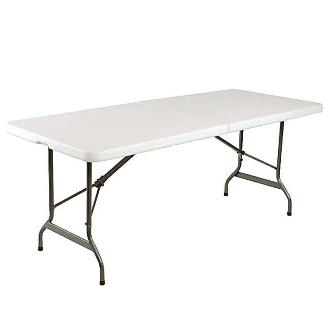 rectangular white wooden top table with black metal base