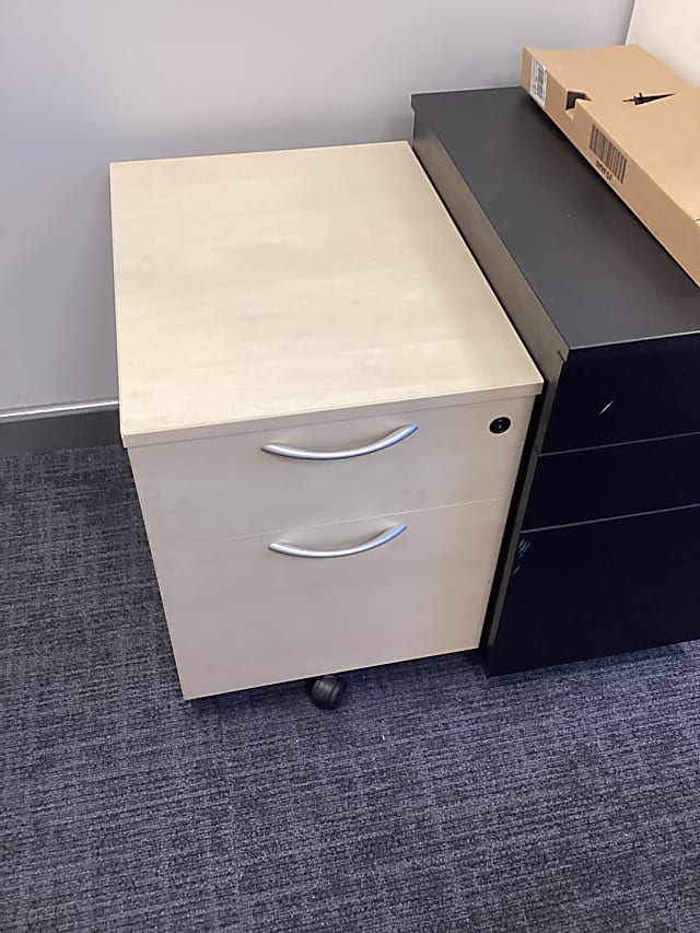 Beechwood Pedestal with two drawers and silver handles