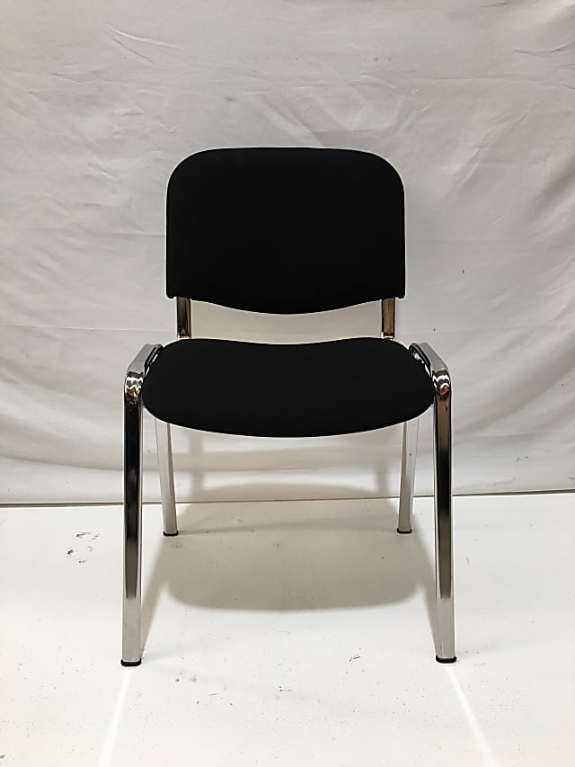 Black fabric chrome frame stacking chair