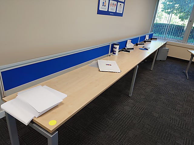 Beechwood straight bank of three desks