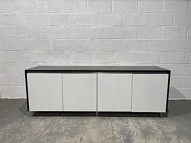 Stunning Black Marble granite stone Wrapped storage Cabinet credenza with white doors