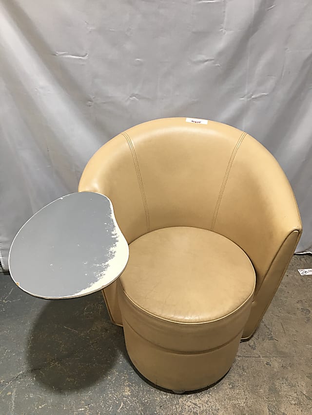 Leather tub chair with swivel seat and fitted drinks table