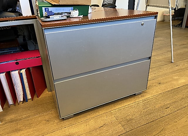 grey wooden 2-drawer pedestal/cabinet