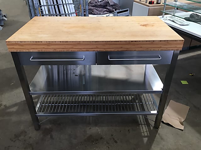 Kitchen work station - solid wood top stainless steel