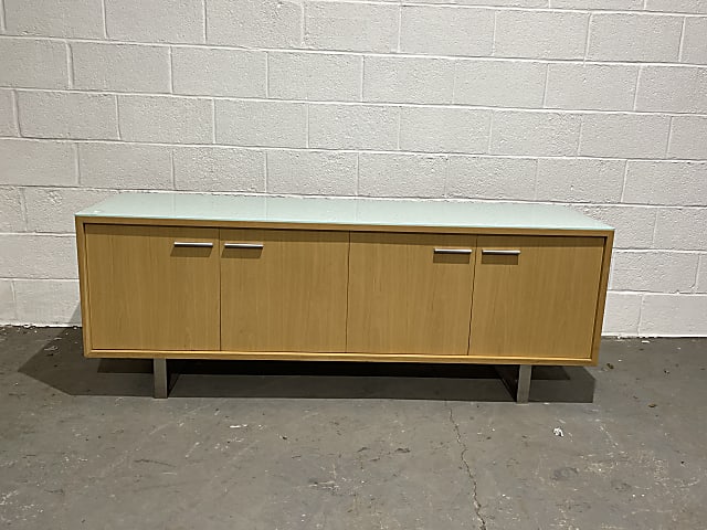 Credenza brown, glass top media cabinet 