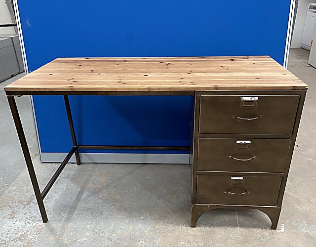 Maisons Du Monde - WAYNE - Fir and Metal Industrial 3-Drawer Desk