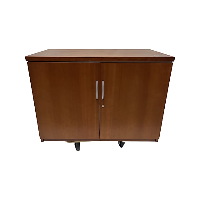 Storage side cabinet brown mahogany finish one interior shelf