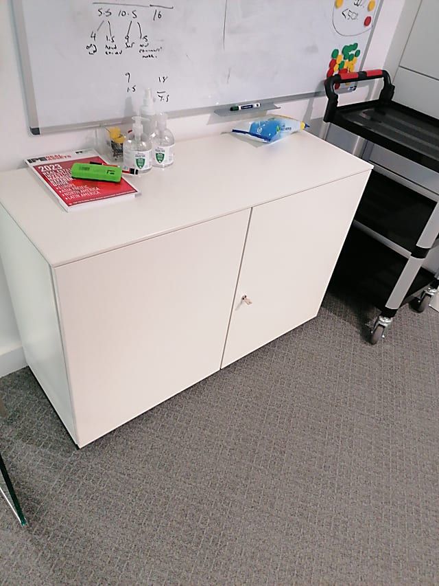 white wooden 2-door cabinet