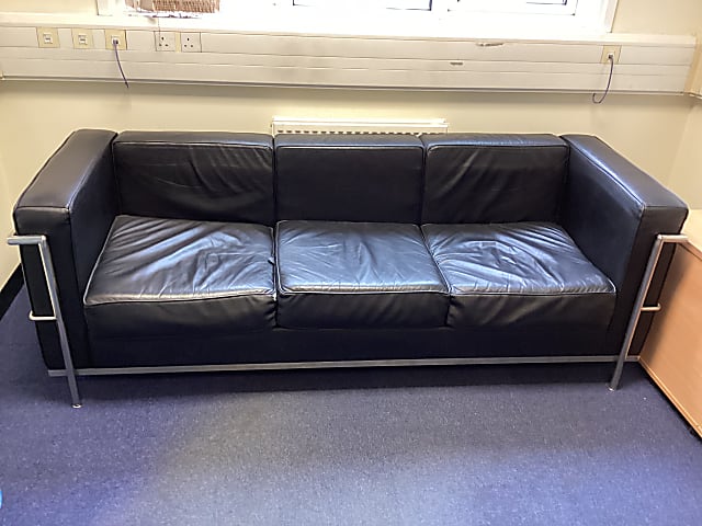  black leather padded 3 seater sofa