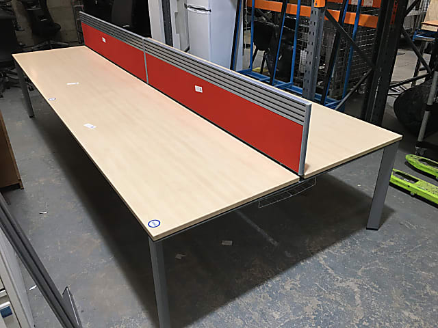 Steelcase 4 person Bench Desk with red screens