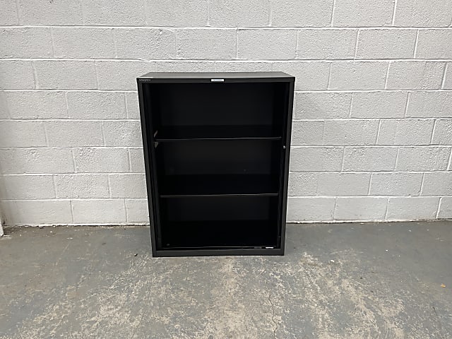 Dark grey metal tambour cabinet