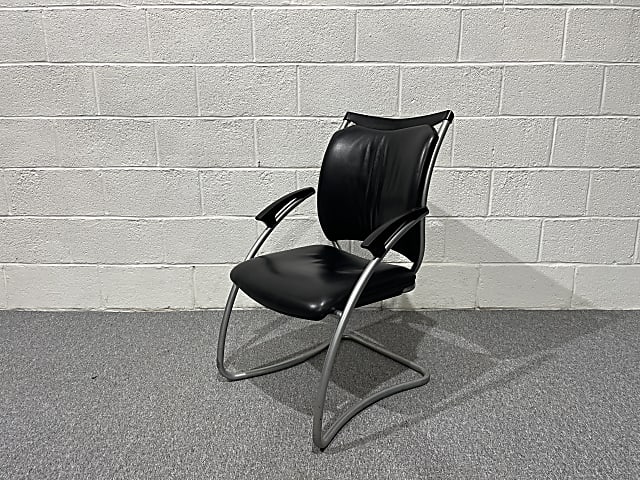 Black Leather Stacking Meeting Chair