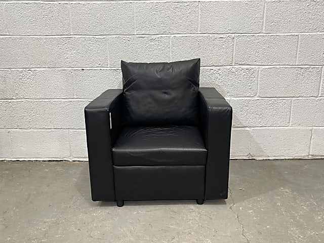 Low Sofa faux black leather  armchair 