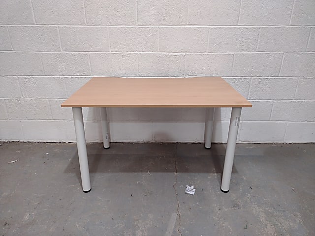 rectangular white and brown wooden table desk