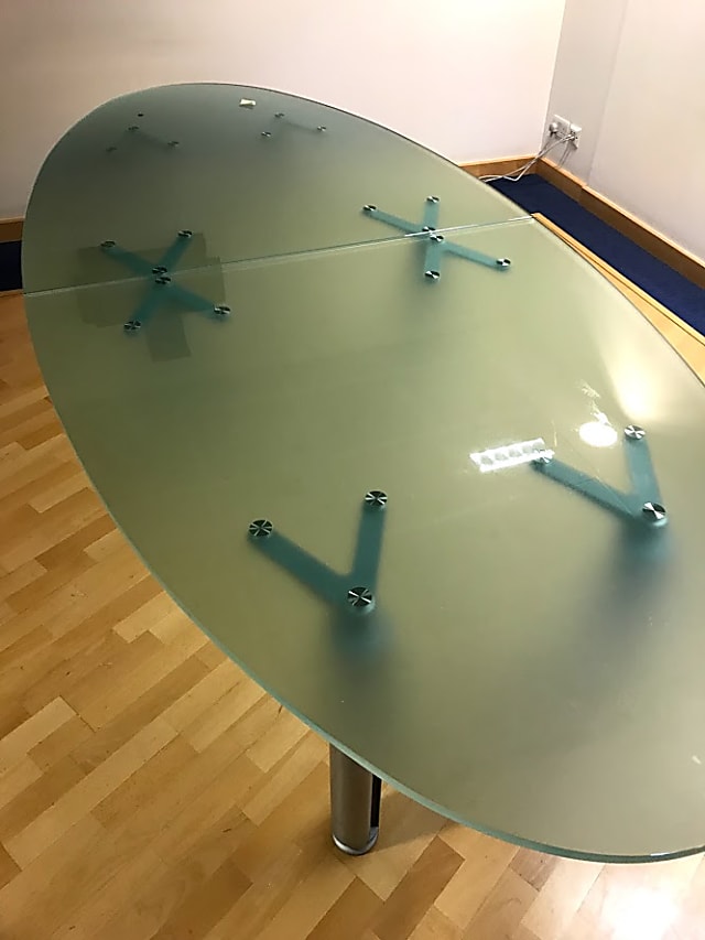 Frosted glass table with chrome legs