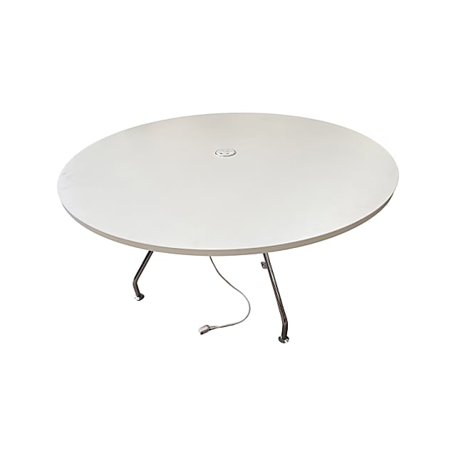 Large white circular desk with built in power