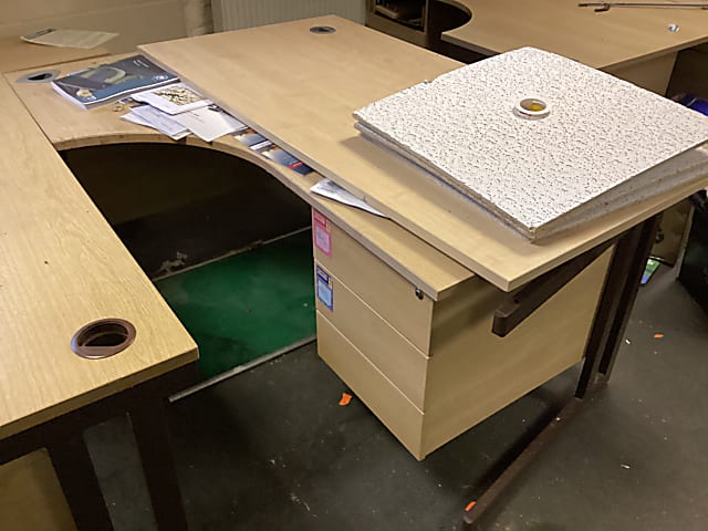 brown wooden desk with drawer