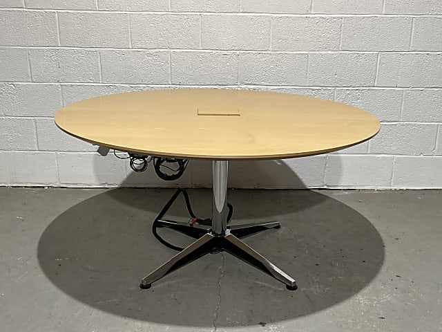 Round meeting table brown top