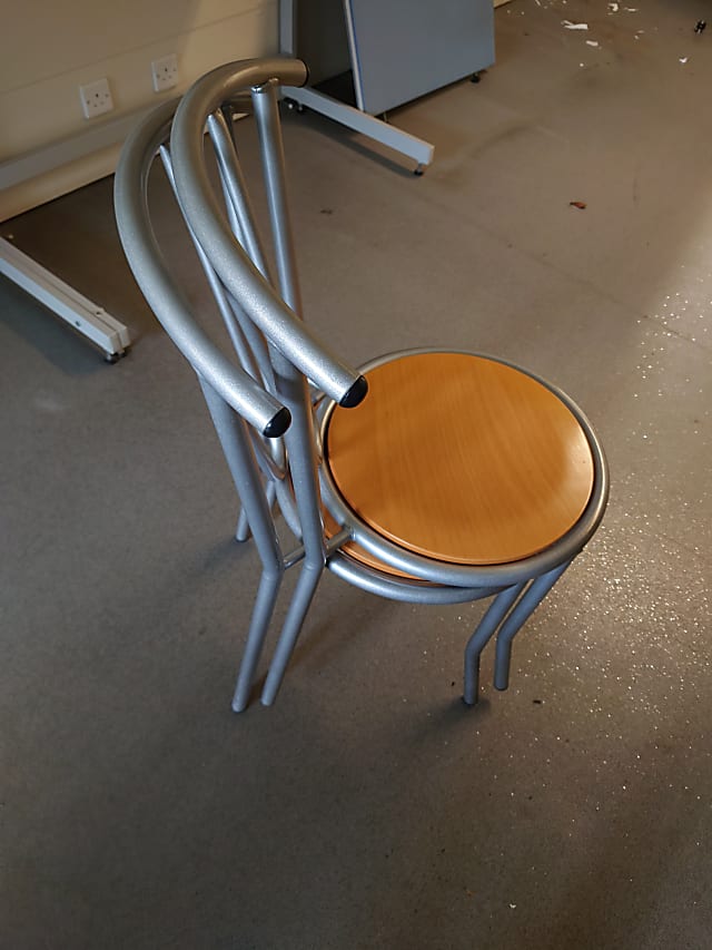 Chair with round wooden seat