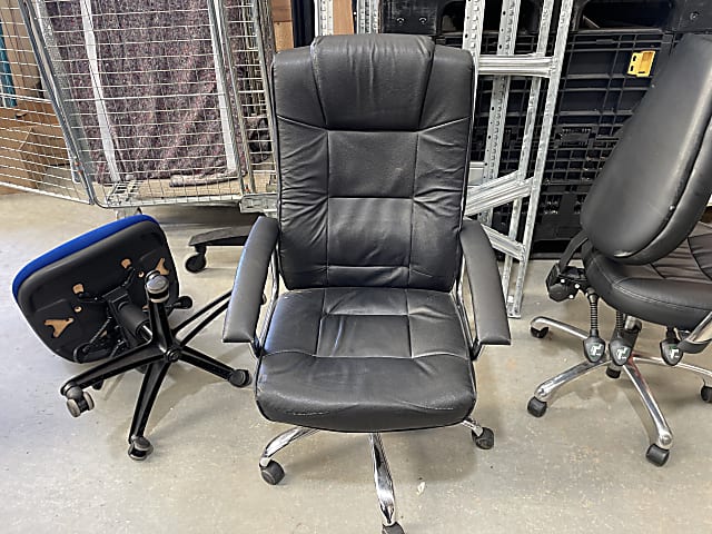 black leather office rolling chair