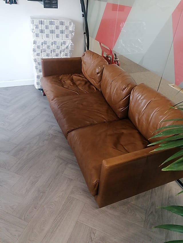 brown leather 3-seat sofa