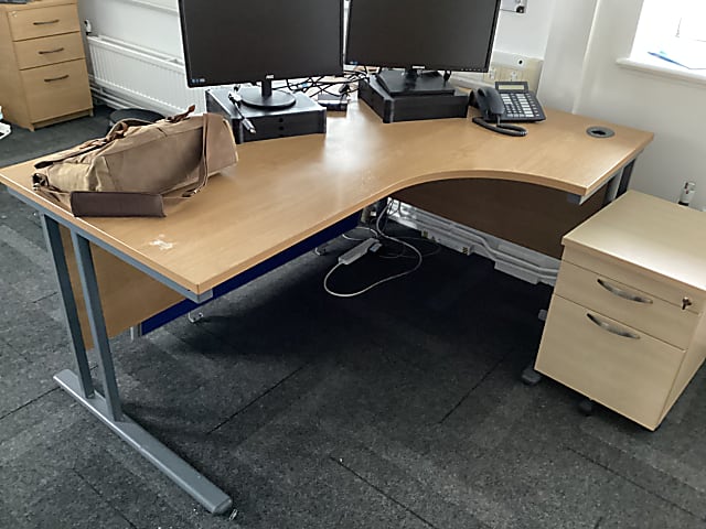 RHR Beechwood L shaped desk