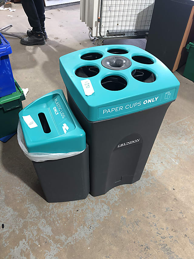 Recycling bins for bottles and cups