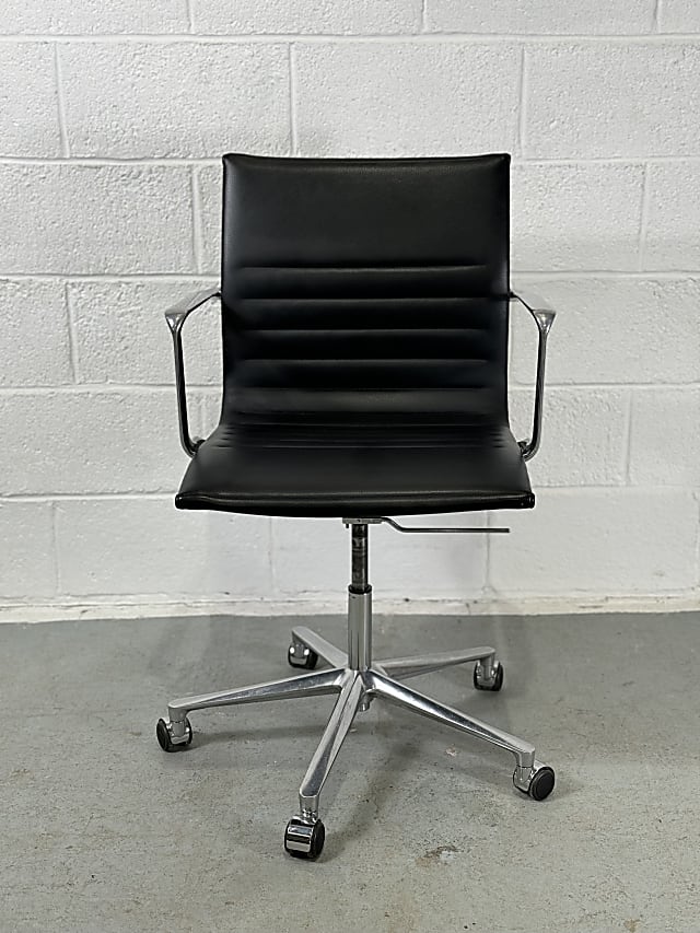 ICF Una Chair in Black Leather Aluminium Frame