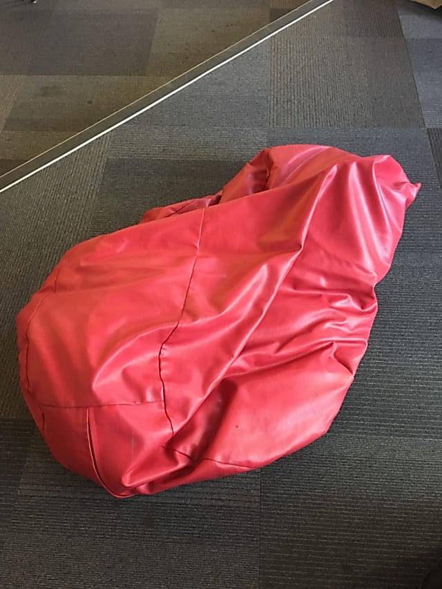 red leather bean bag