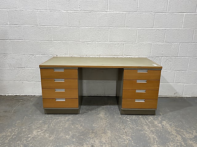 brown wooden double pedestal desk