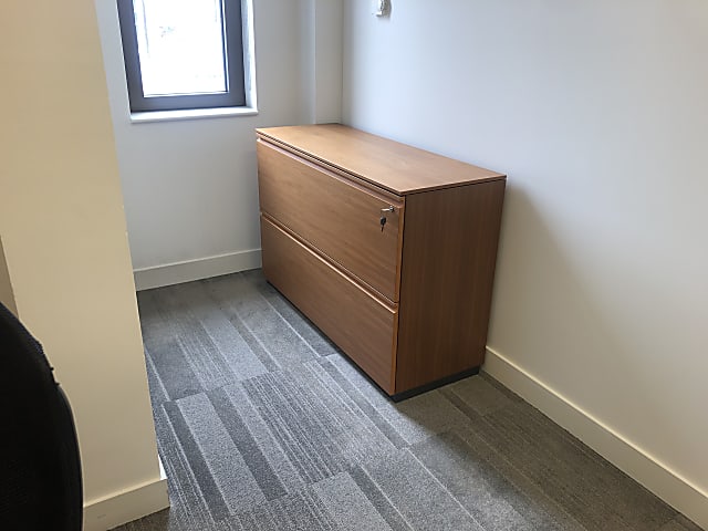 brown wooden 2-drawer cabinet