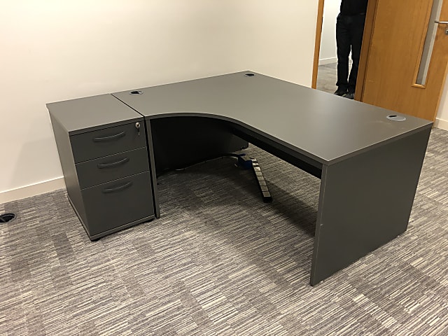 Grey corner desk with desk extension pedestal 