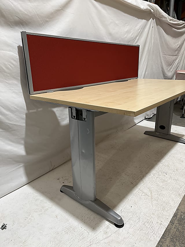 Beech top office desk with screen fabric divider 160cm