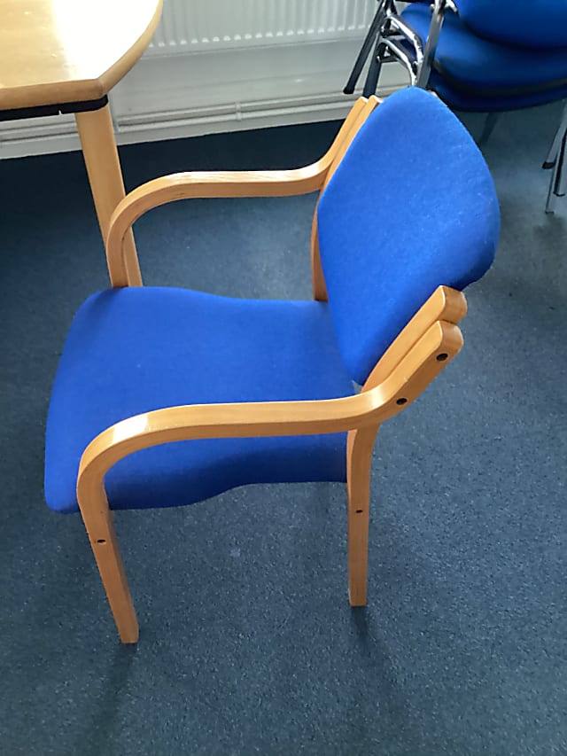 baby's blue and brown wooden rocking chair