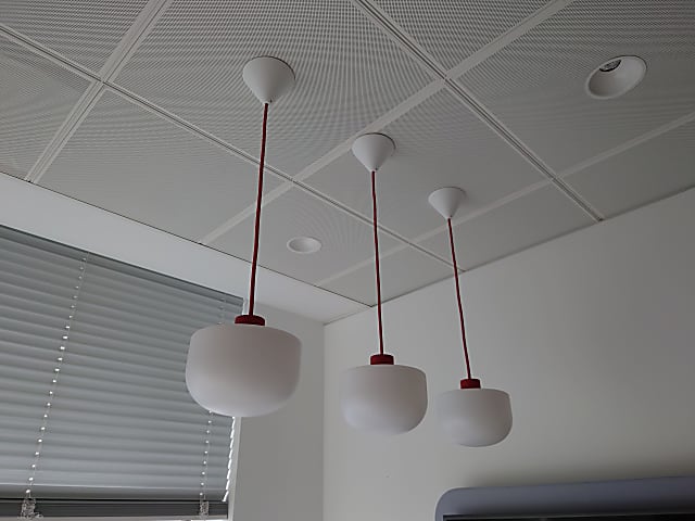 John Lewis red half sphere lamp