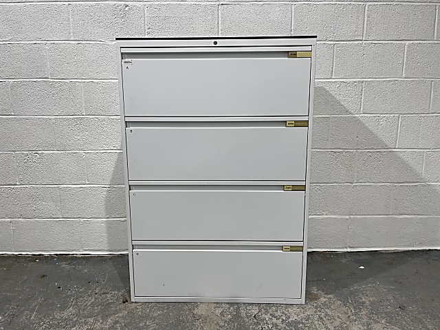 Maine White 4 drawer storage cabinet with removable glass top