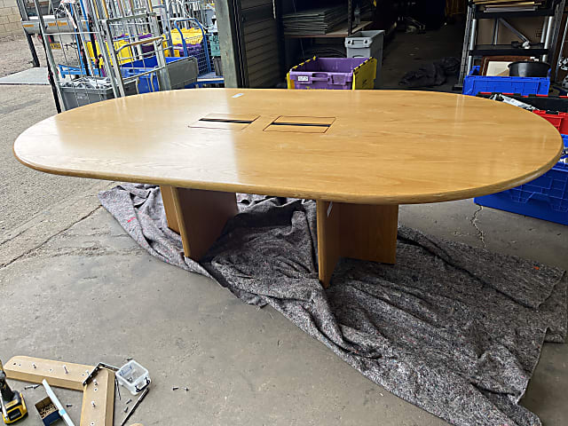 Meeting room table with double cable tray holes