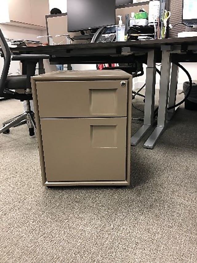 Designer metal pedestal on wheels with two drawers