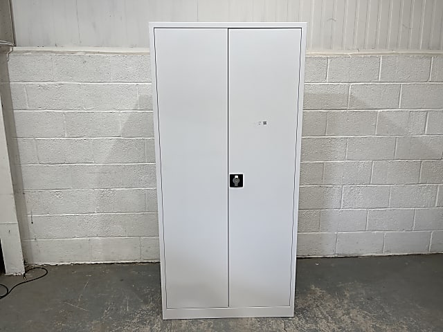 White Metal storage Cabinet with shelves and keys