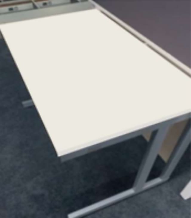 Desk (white melamine top with grey steel legs)