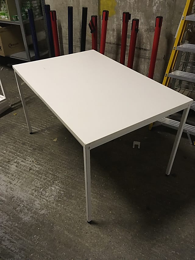 White desk with white metal frame